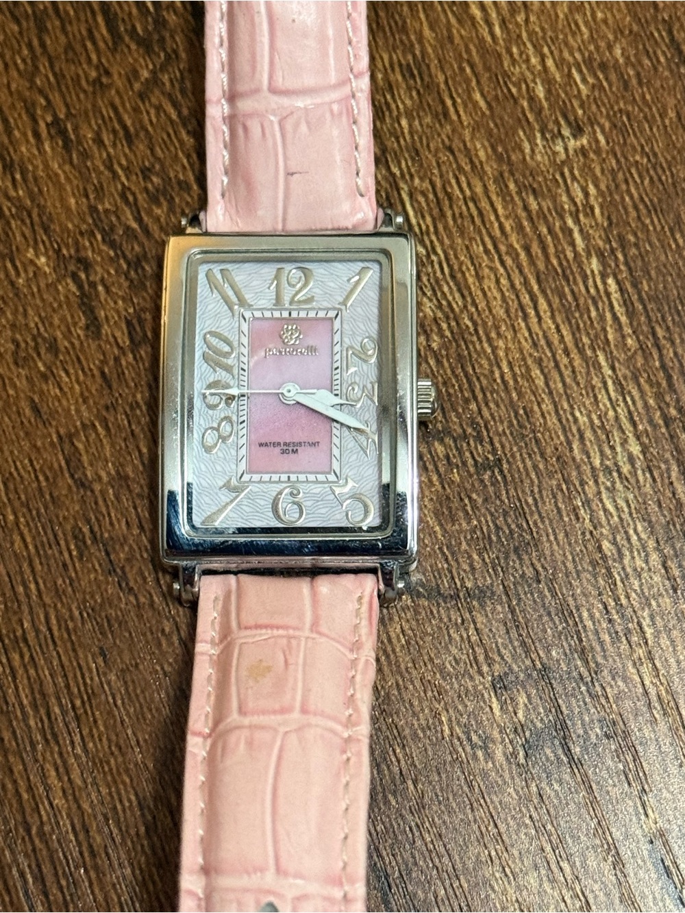 Women’s Pink Leather Strap Rectangular Watch